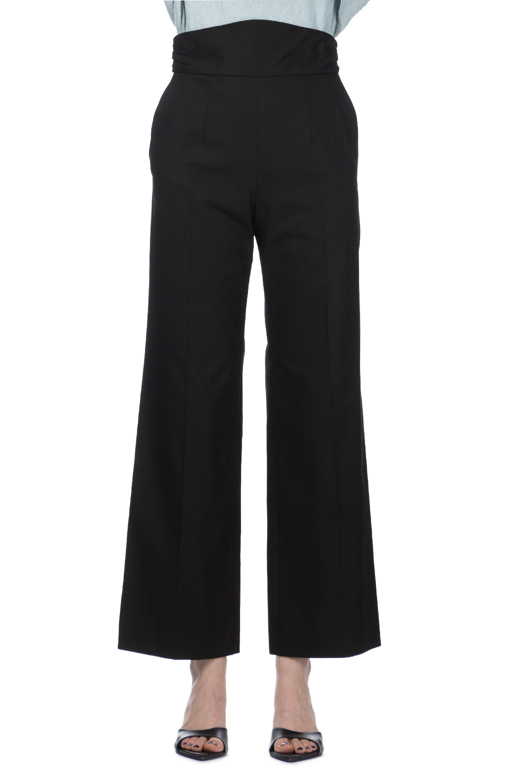 Mame Kurogouchi♡ Back String Cotton Flare Trouser Mame Kurogouchi | Back String Cotton Flare Trousers - Black